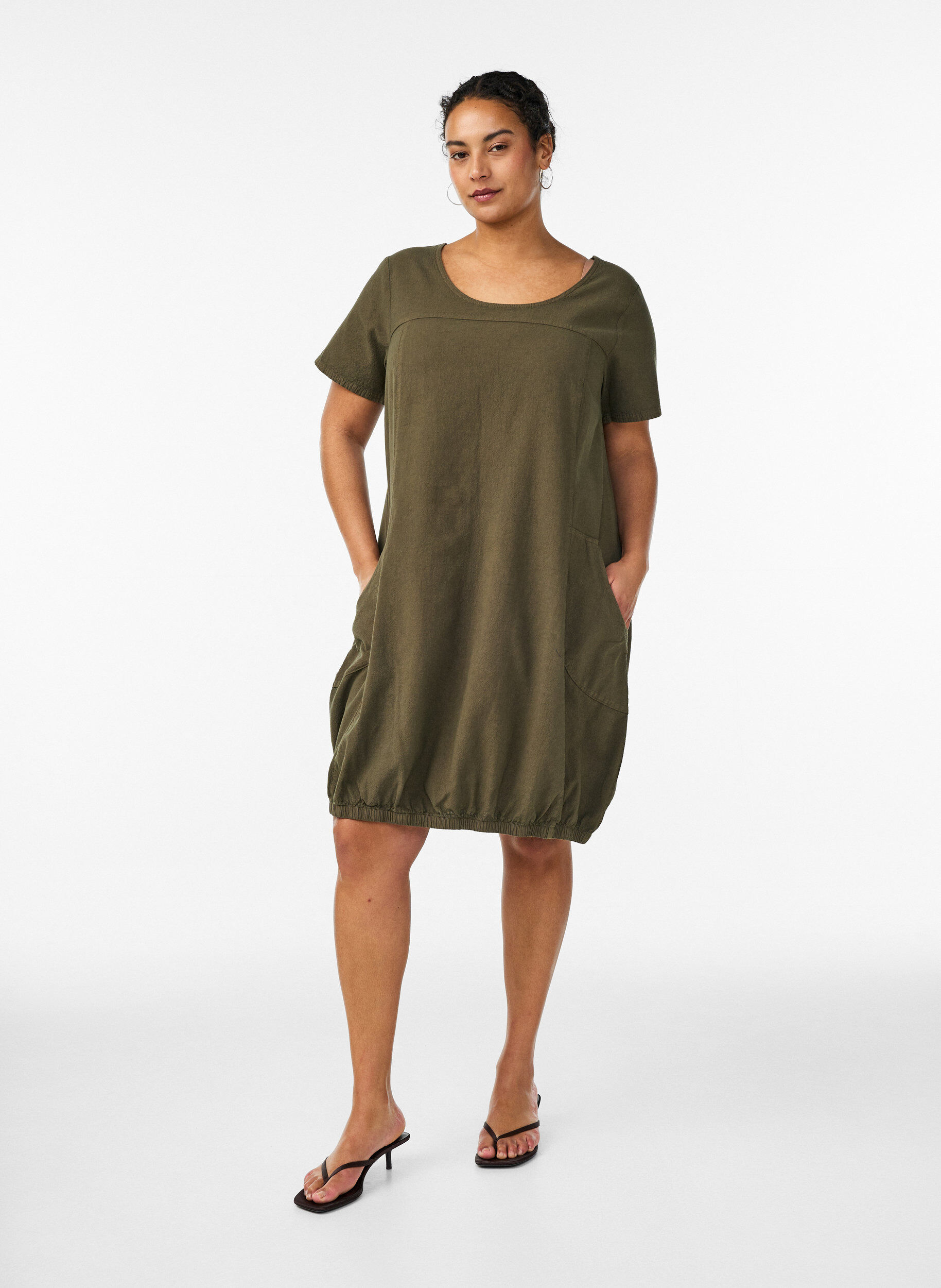 ZizziLyhythihainen puuvillamekko, Vihre&auml;, Model image number 1