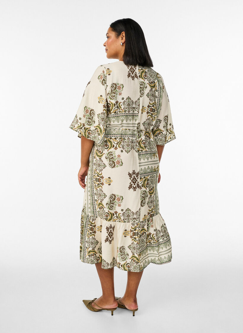 Kuviollinen midimekko viskoosista vy&ouml;ll&auml;, Vihre&auml;, Model image number 1