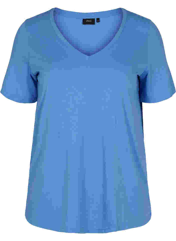 T-paita ekologisesta puuvillasta v-aukolla, Ultramarine, Packshot image number 0