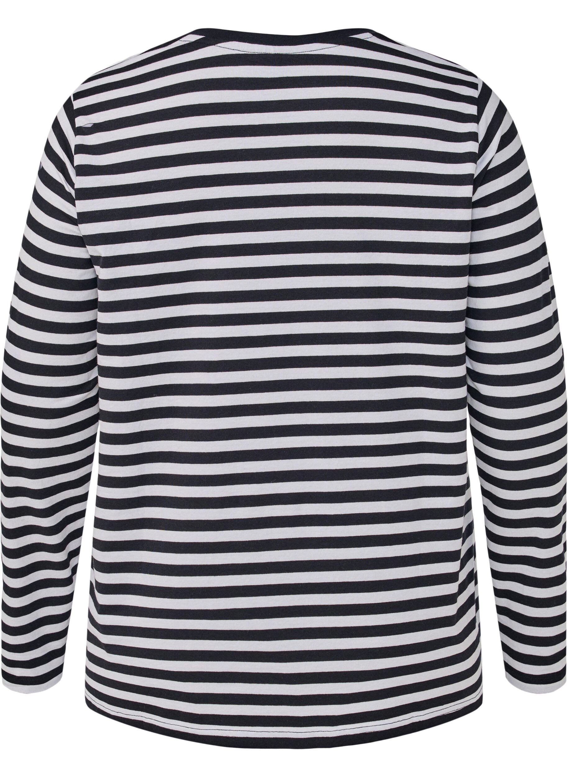 Zizzi Raidallinen pusero printill&auml;, White w.Black Stripe, Packshot image number 1
