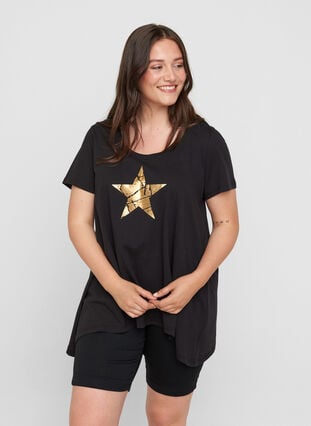 Lyhythihainen a-mallinen t-paita puuvillasta, Black STAR, Model image number 0