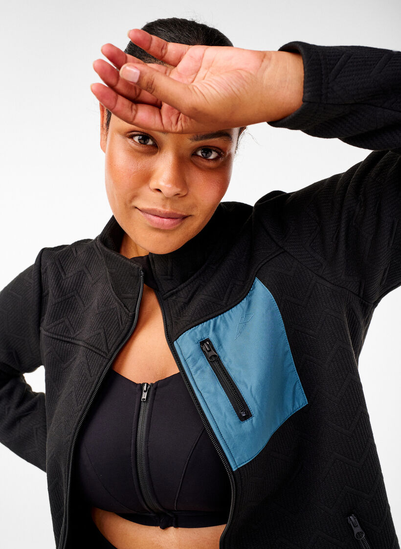 Urheilullinen fleece-takki taskuilla, Musta, Image image number 0