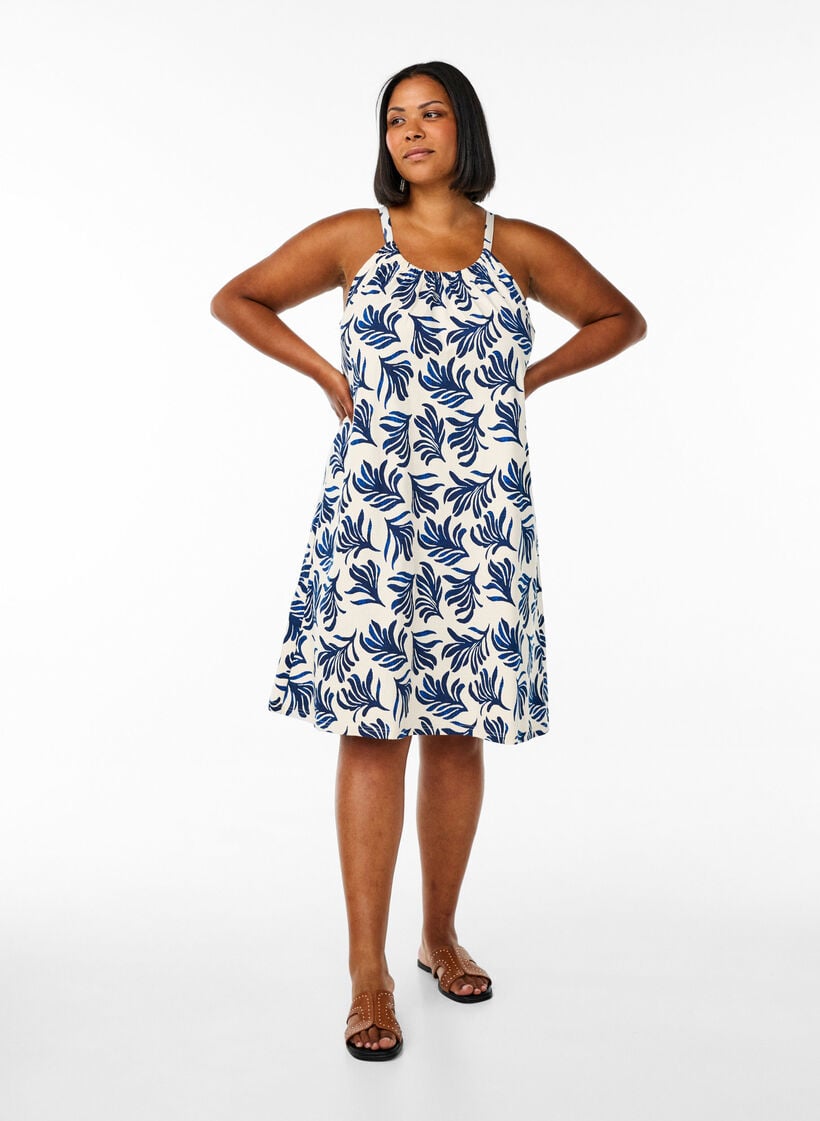 Midipituinen olkainmekko luomupuuvillaa, Valkoinen, Model image number 1