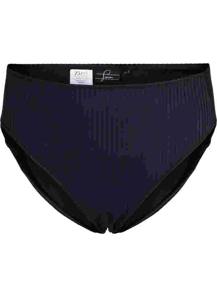 Korkeavyötäröinen bikinialaosa ribbitekstuurilla, Black, Packshot image number 0