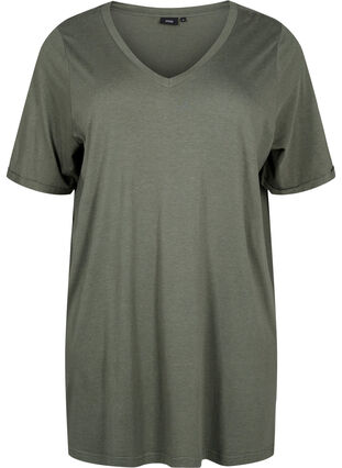 Yksivärinen oversize t-paita v-pääntiellä, Thyme, Packshot image number 0