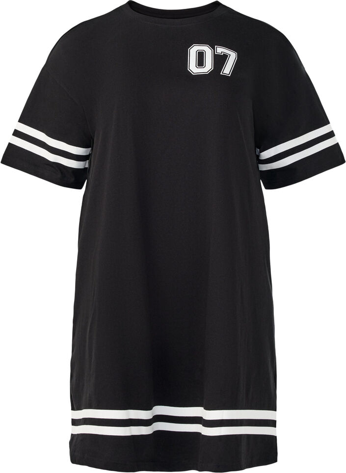 Lyhyt T-paitamekko sporttisilla yksityiskohdilla, Musta, Packshot image number 0