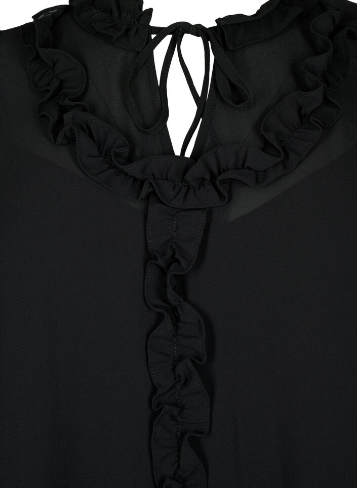 Sifonkimekko, jossa on A-leikkaus ja röyhelöyksityiskohtia, Black, Packshot image number 2