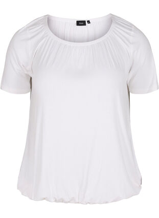 Lyhythihainen viskoosista valmistettu t-paita joustoreunuksella , Bright White, Packshot image number 0