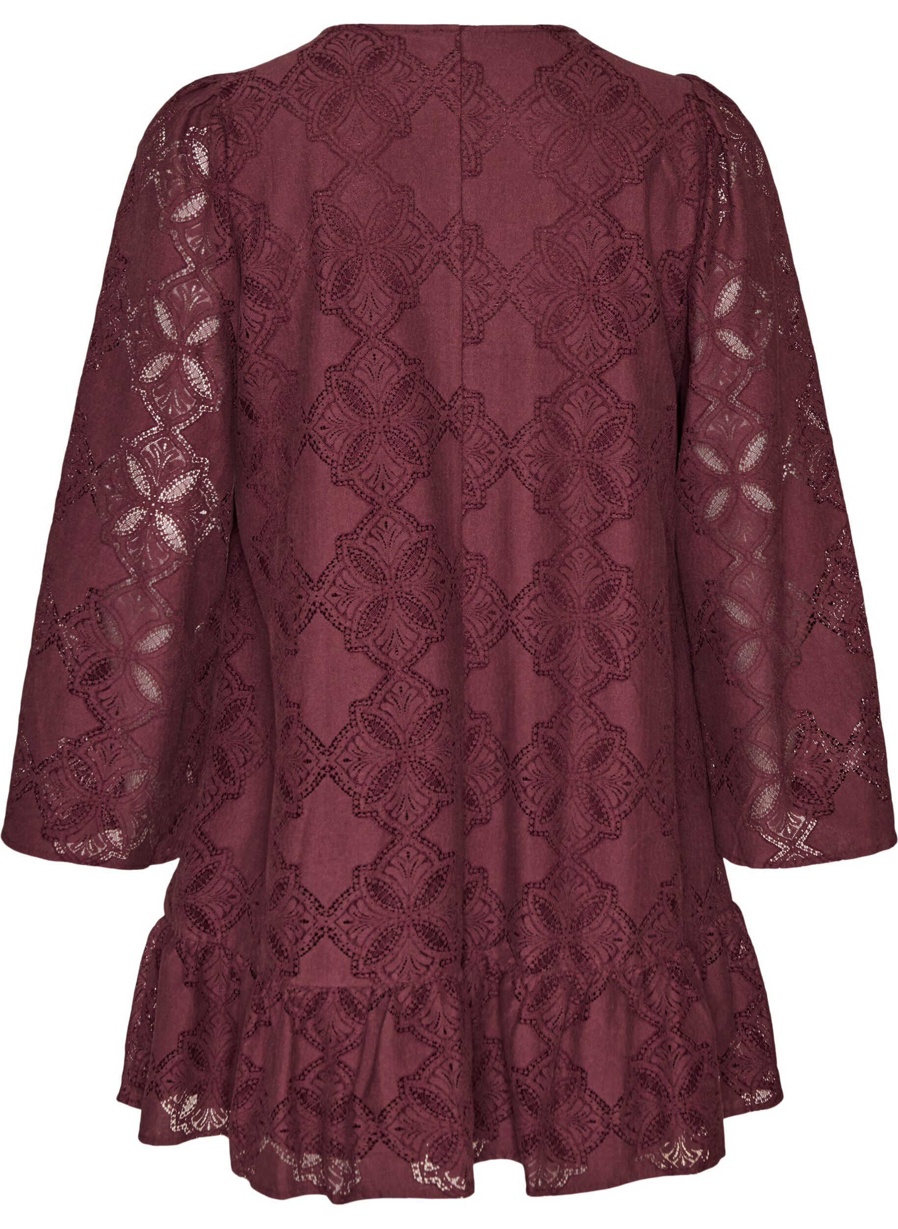ZizziPitsimekko pitkiss&auml; hihoilla ja r&ouml;yhel&ouml;helmalla, Tumma Bordeaux, Packshot image number 1