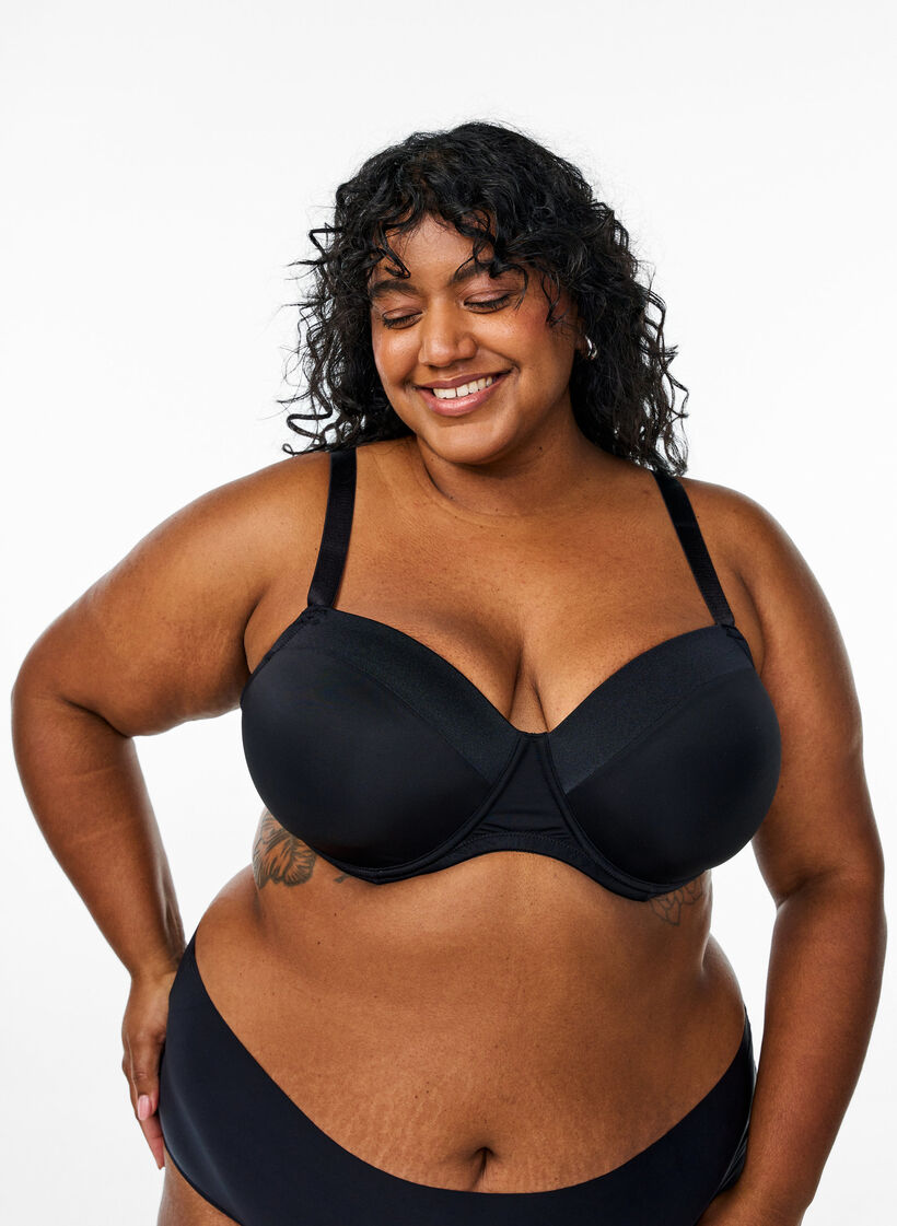 Muotoillut mikrokuosirintaliivit satiiniyksityiskohdilla, Musta, Model image number 0