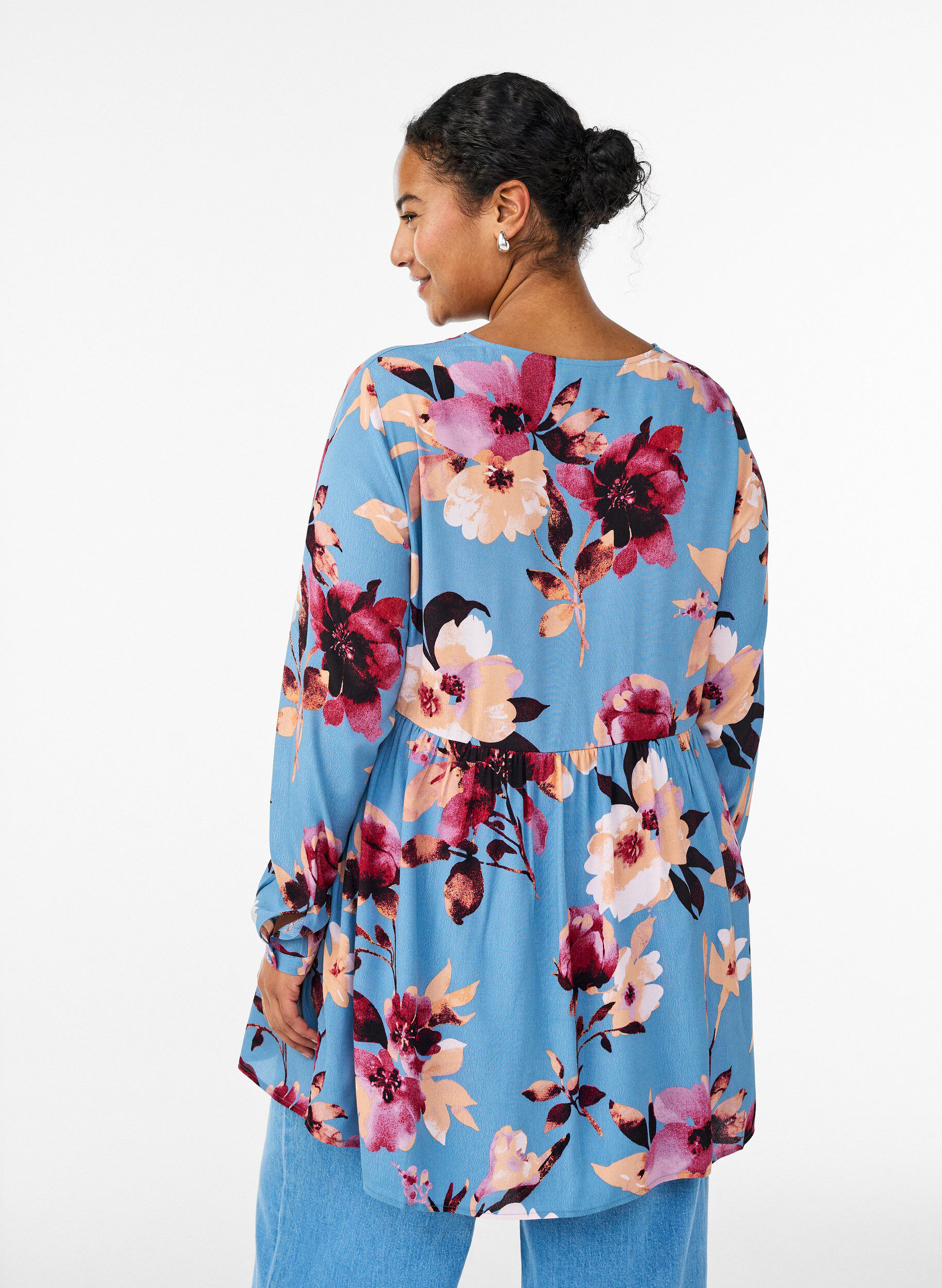 Zizzi Pitk&auml;hihainen tunika sauman yksityiskohdalla, Sininen, Model image number 2