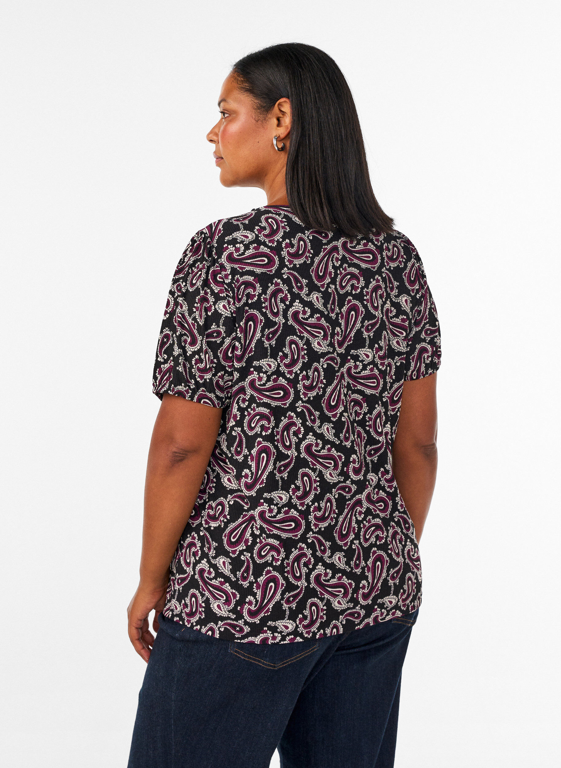 ZizziPitk&auml;hihainen pusero paisley-kuosilla, Tumma Bordeaux, Model image number 2