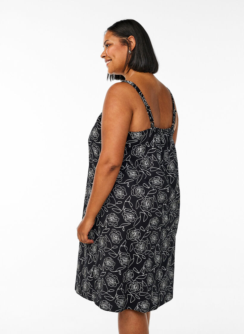 Midipituinen olkainmekko luomupuuvillaa, Musta, Model image number 2