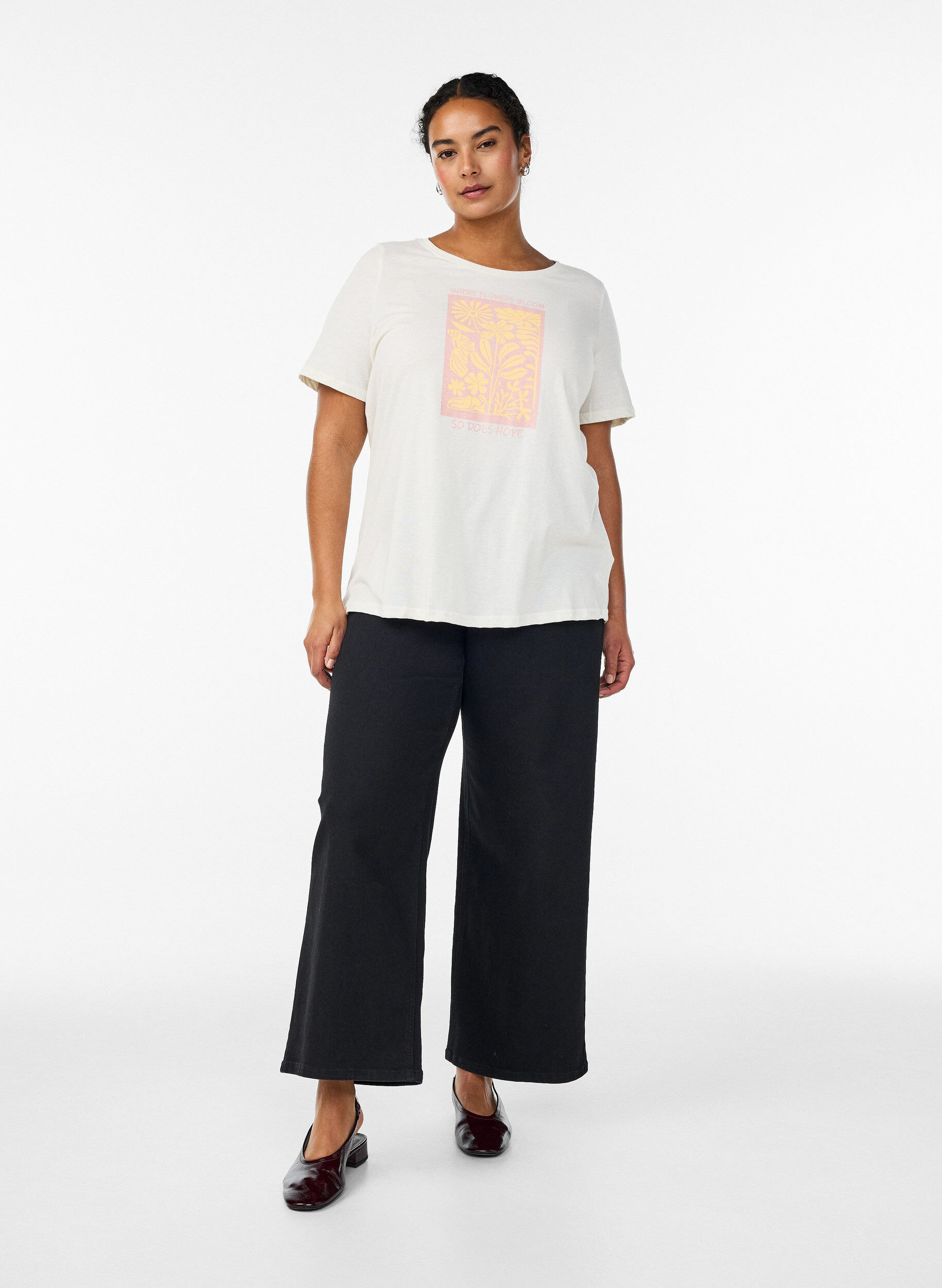 Zizzi T-paita printill&auml;, Valkoinen, Model image number 1