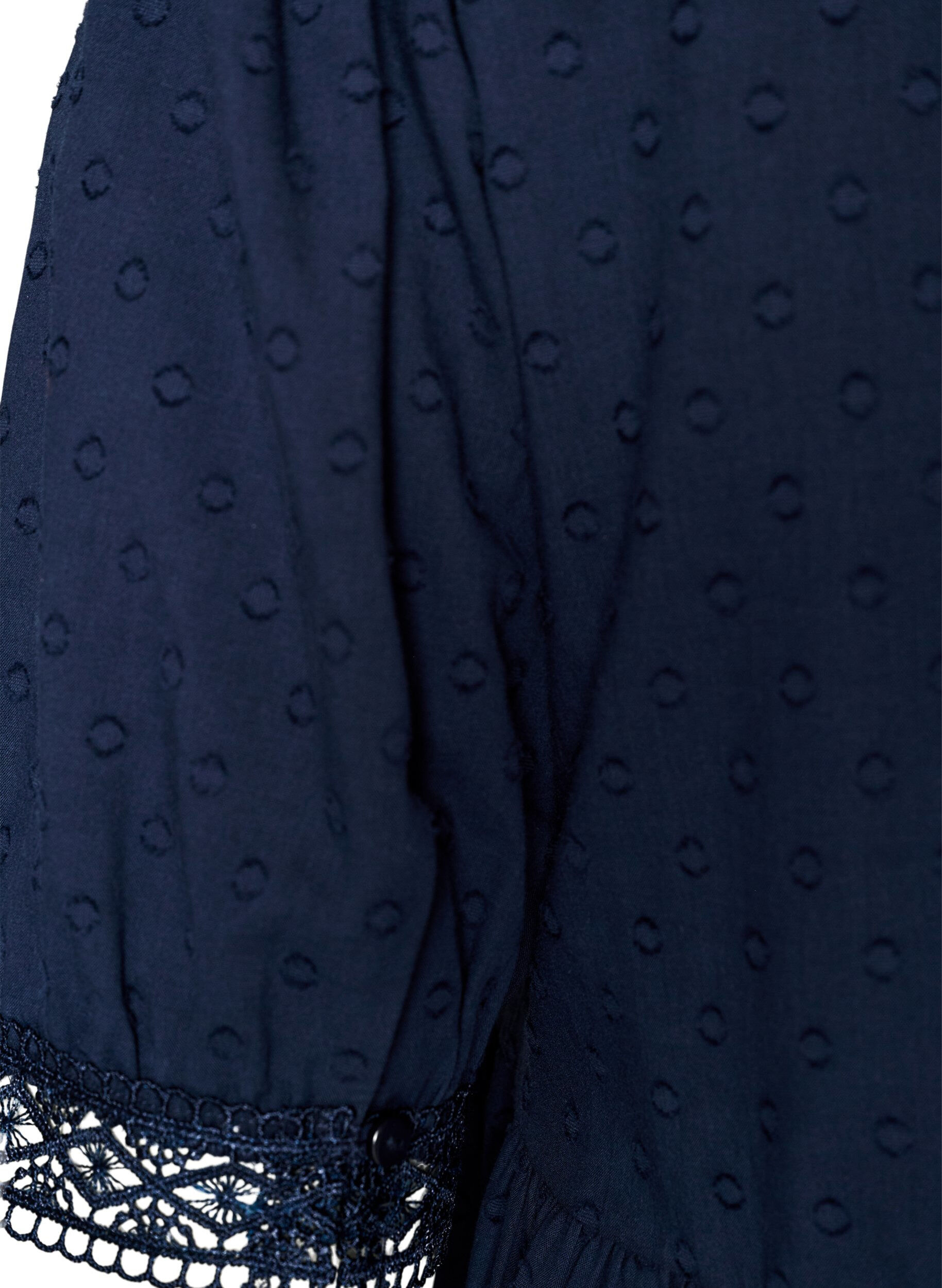 Zizzi Pusero strukturoidusta puuvillasta virkkausdetaljeilla, Sininen, Packshot image number 3