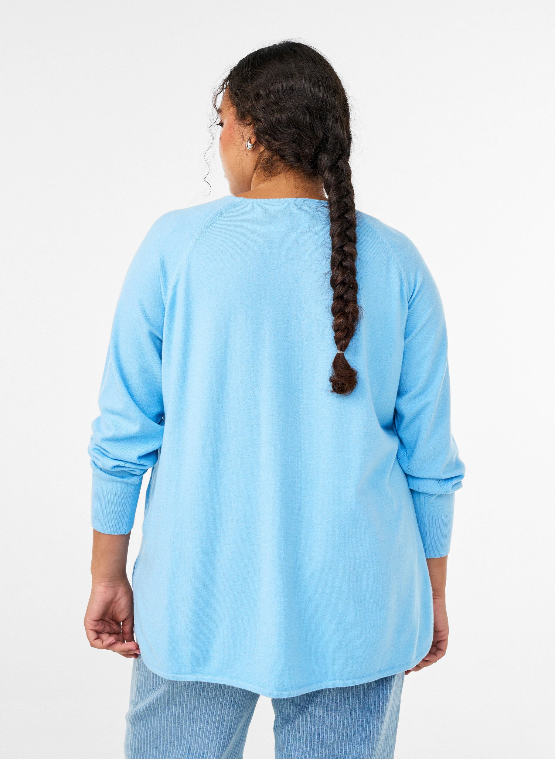 ZizziNeulepusero py&ouml;re&auml;ll&auml; p&auml;&auml;ntiell&auml; ja neulospinnalla, Sininen, Model image number 2