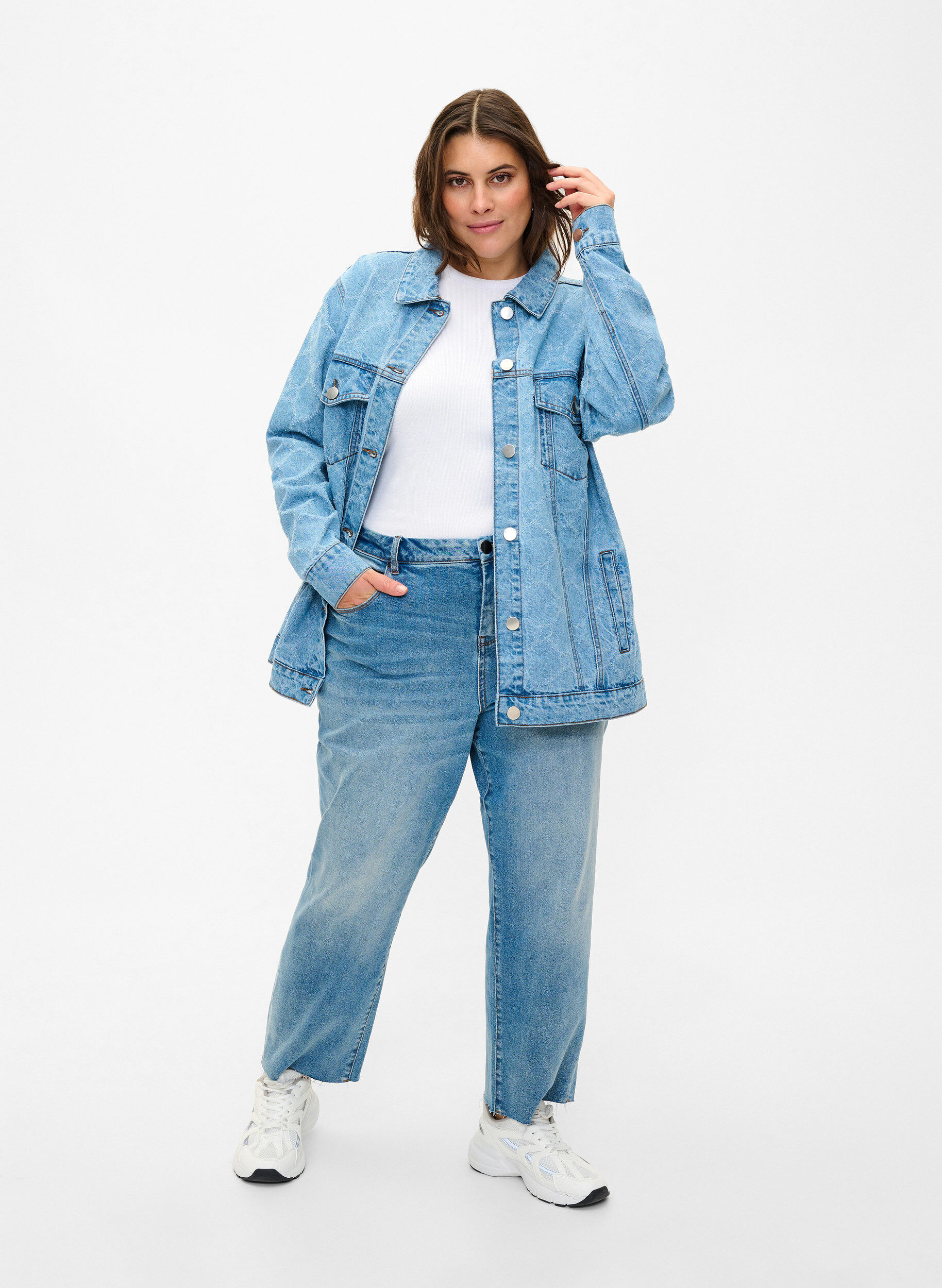 Zizzi Farkkutakki h&auml;ivytetyll&auml; kuviolla, Blue denim, Model image number 2