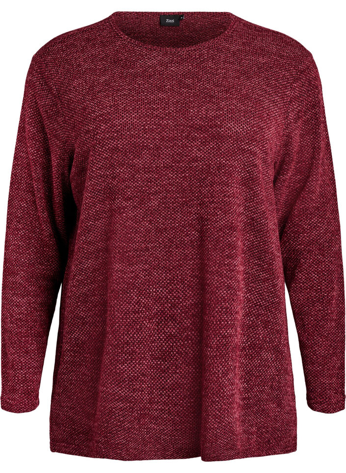 Pitk&auml;hihaiset pusero rakenteella, Tumma Bordeaux, Packshot image number 0