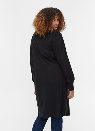 Yksivärinen ribattu mekko pallohihoilla , Black, Model image number 1