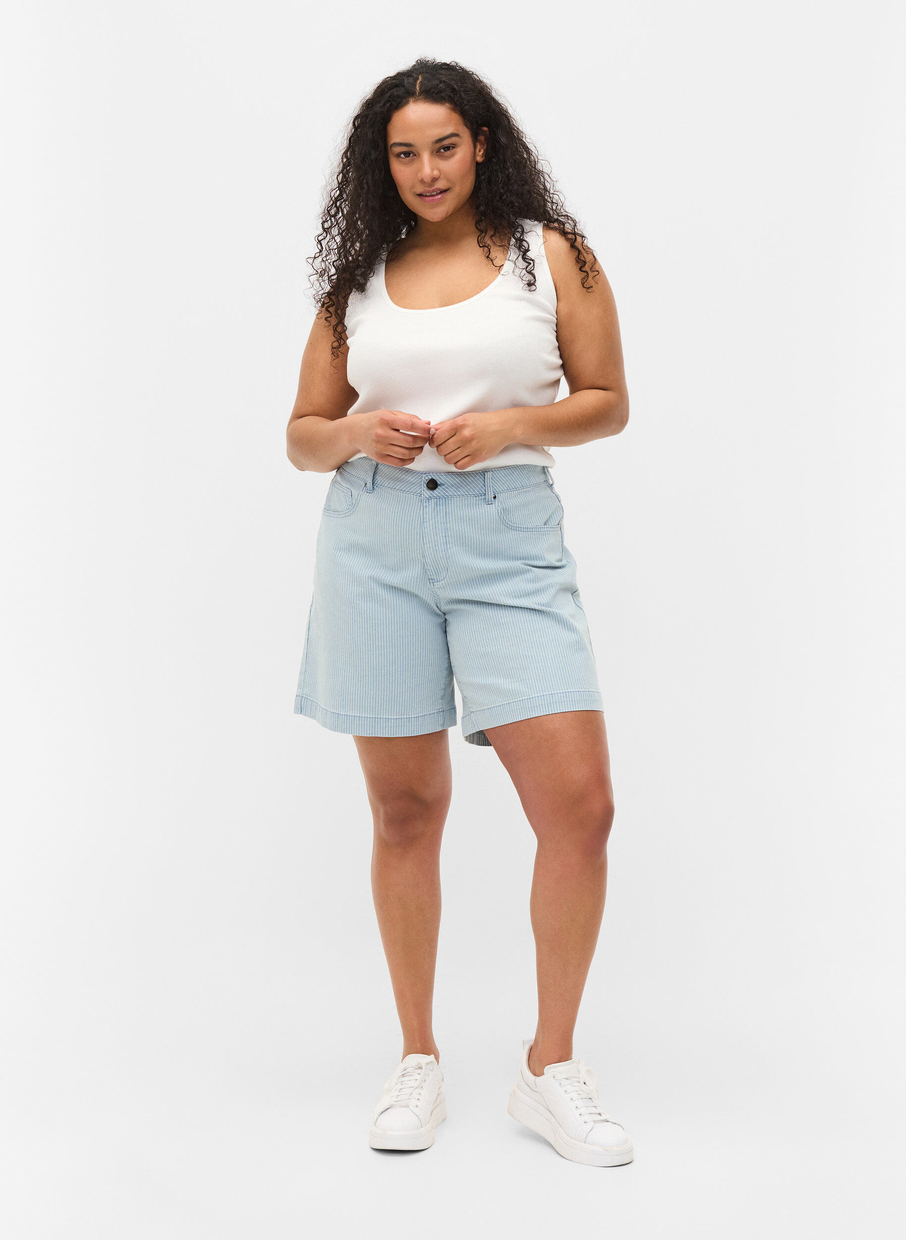 Zizzi 2 kpl pakkaus ribattuja toppeja, Navy B/B White, Model image number 2