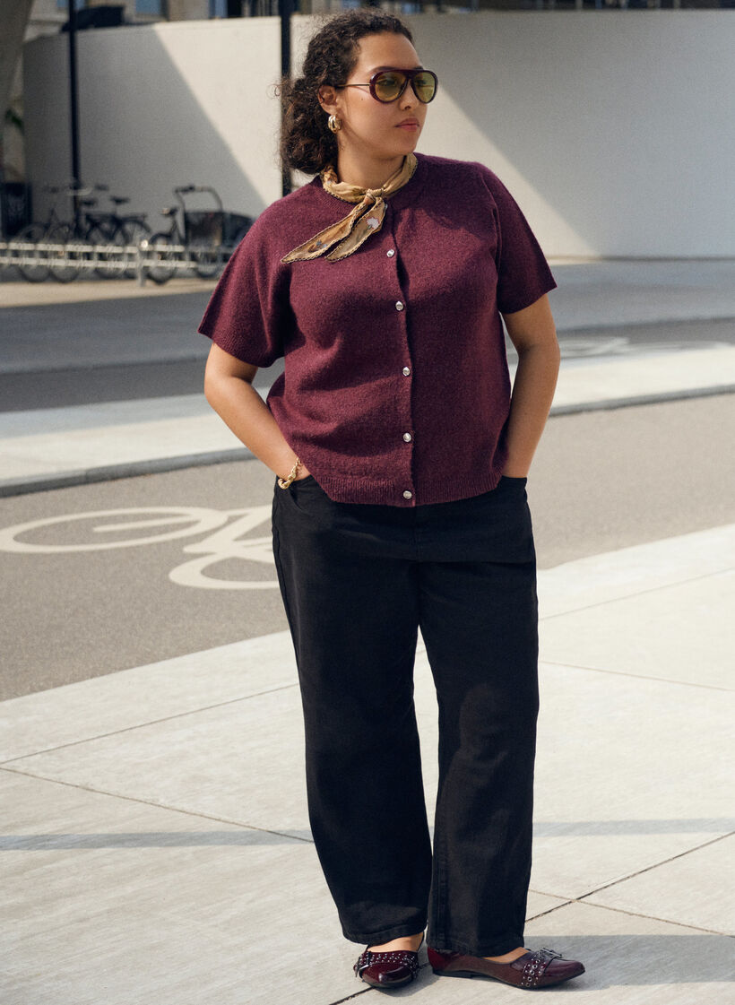 Lyhythihainen neuletakki, Tumma Bordeaux, Image image number 0