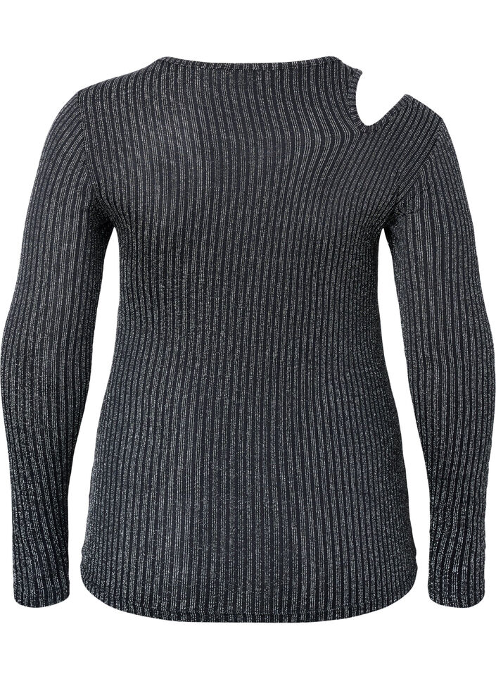 Pitkähihainen cut out -pusero glitterillä, B. w. Silver Stripes, Packshot image number 1