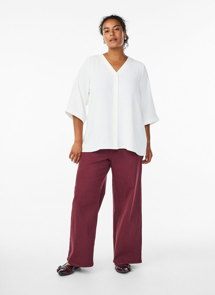 FLASH – V-aukkoinen paitapusero 3/4-hihoilla, Vanilja, Model image number 1