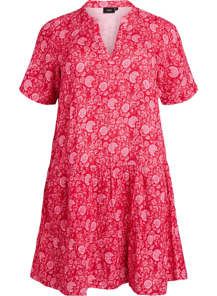 Lyhyt A-linjainen mekko puuvillamusliinista, Punainen, Packshot image number 0
