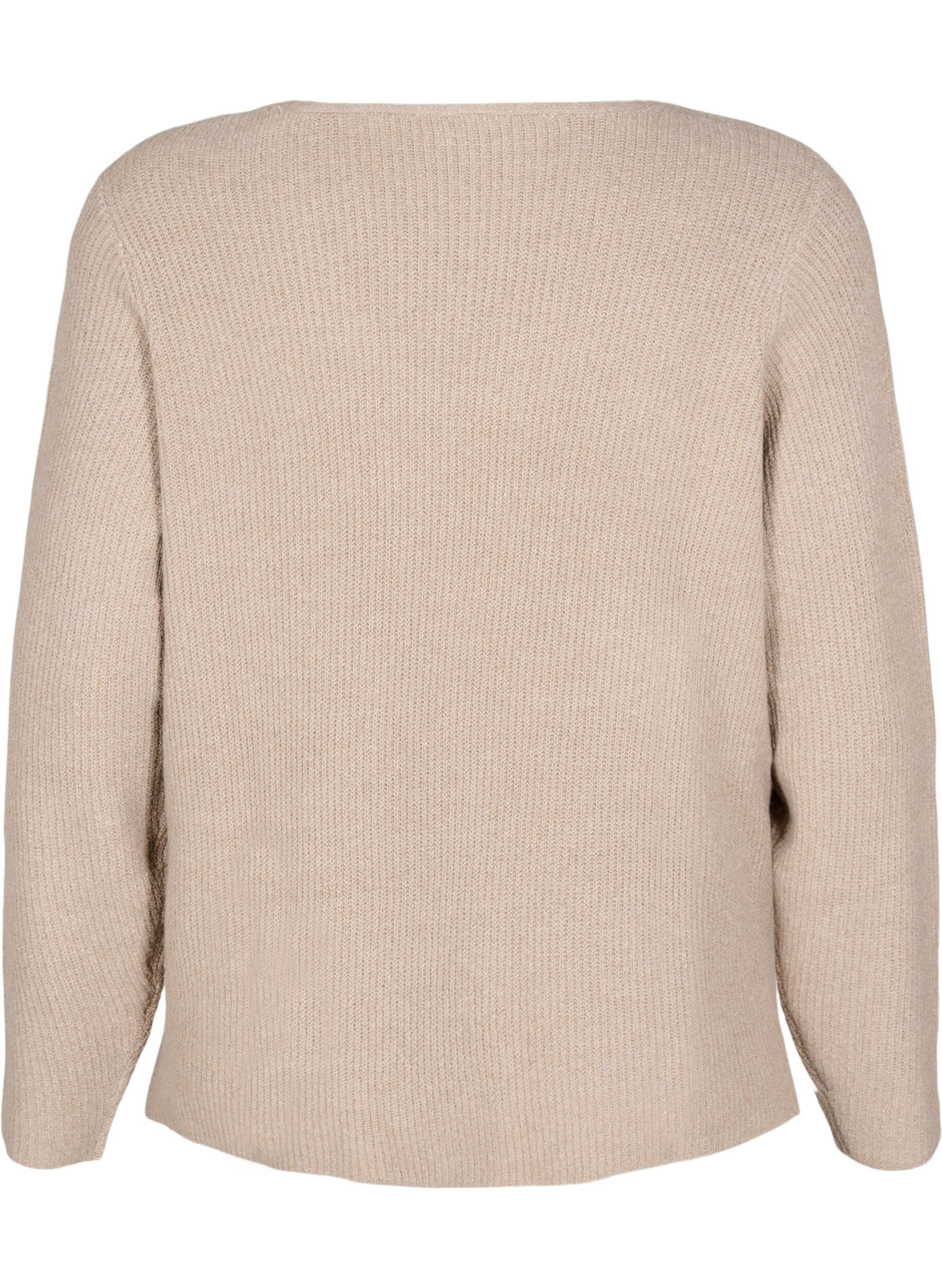 Zizzi Neulepusero v-p&auml;&auml;ntiell&auml; ja pitk&auml;t hihat, Simply T. White Mel., Packshot image number 1