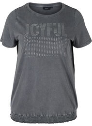 Puuvillainen t-paita niiteillä ja smokkirypytyksellä , Grey Wash