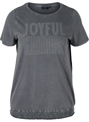 Puuvillainen t-paita niiteillä ja smokkirypytyksellä , Grey Wash, Packshot image number 0
