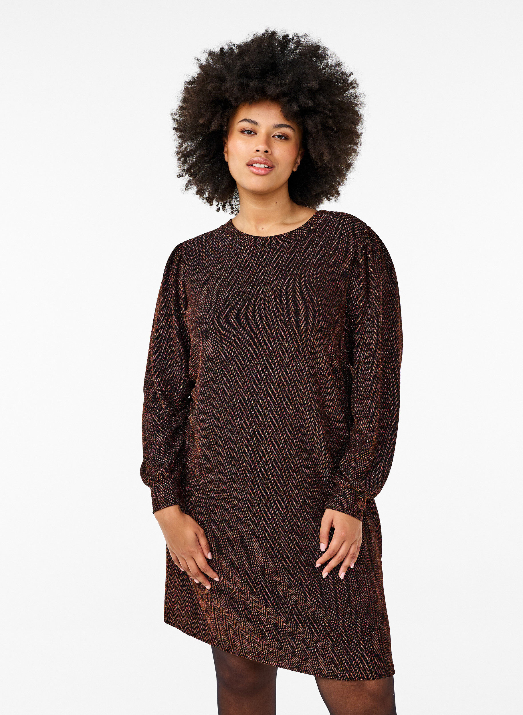 Zizzi Mekko siksak-kuviolla ja kimalteella, Copper ZigZagShimmer, Model image number 0