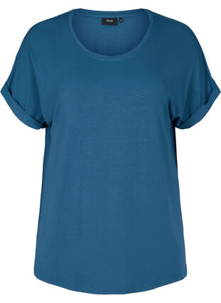 T-paita viskoosiseoksesta pyöreällä pääntiellä, Majolica Blue, Packshot image number 0