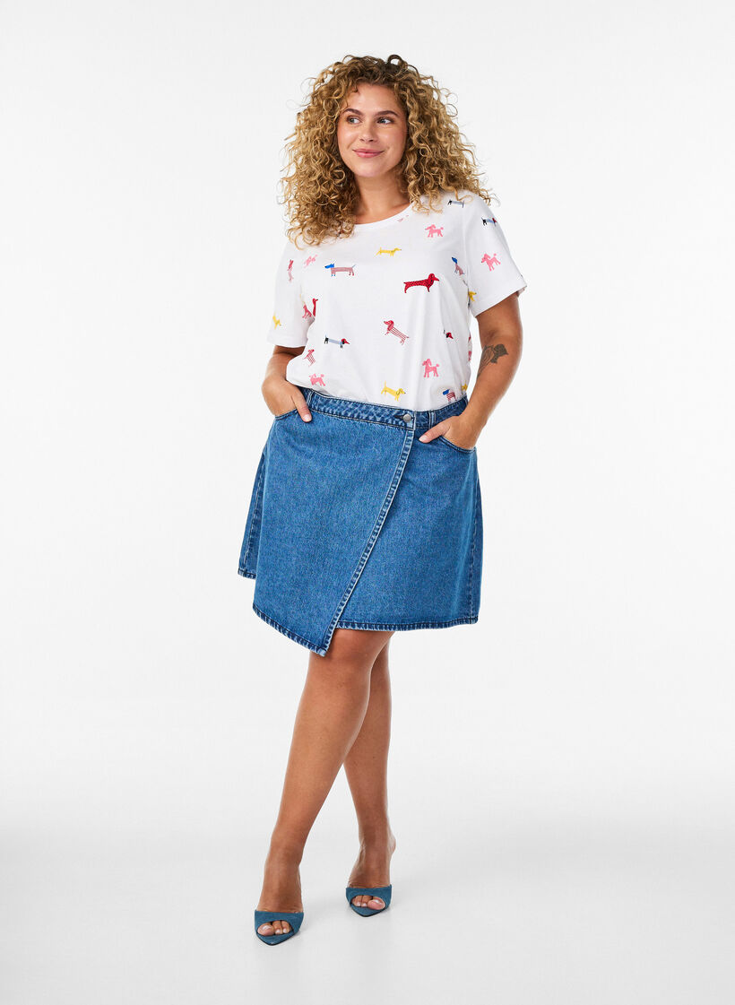 Puuvillainen T-paita koirapainatuksella, Valkoinen, Model image number 1