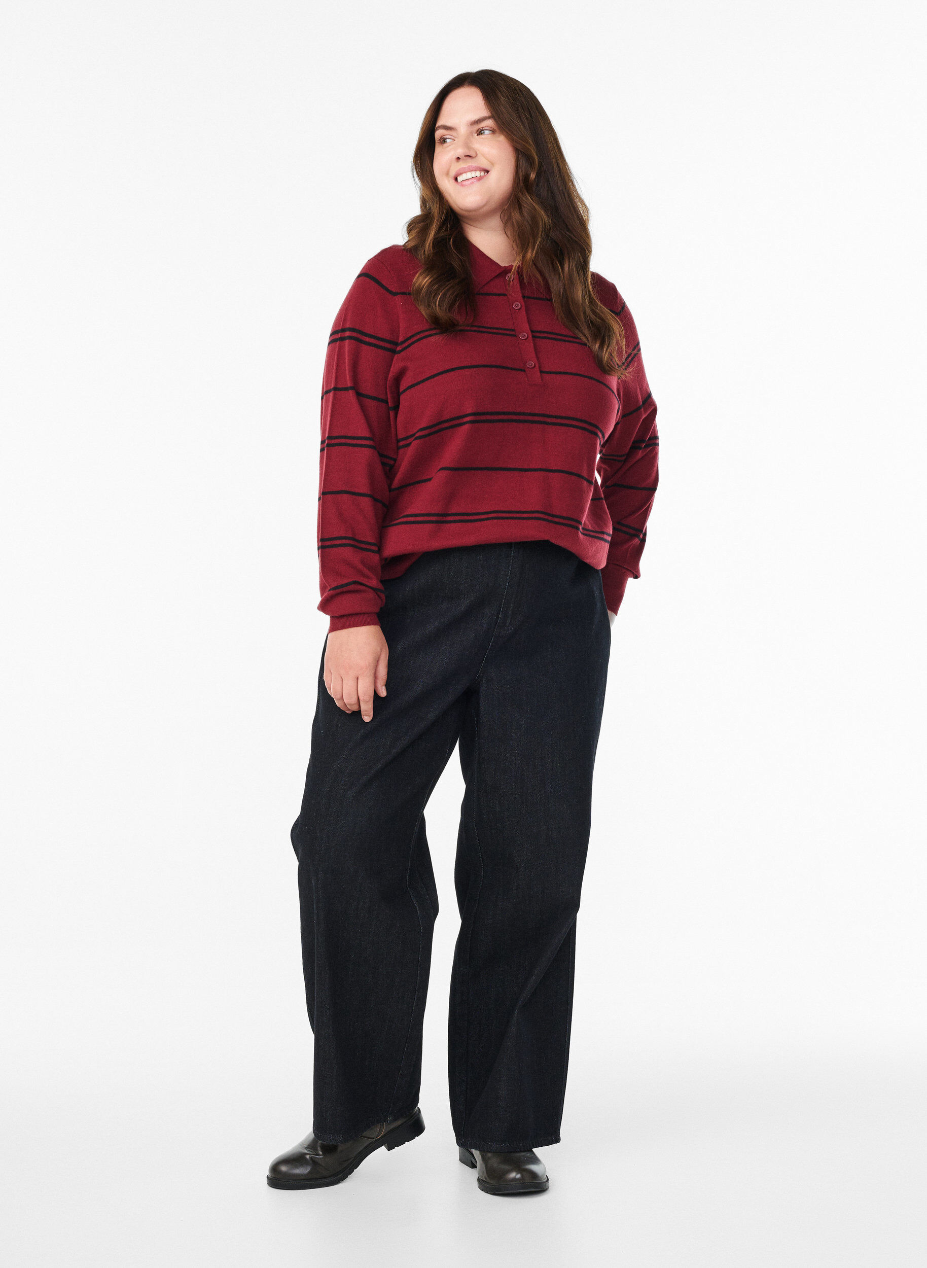 Zizzi Neulepusero kauluksella, Punainen, Model image number 1