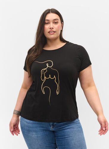 Puuvilla t-paita kuosilla, Black w. Gold Foil , Model image number 0