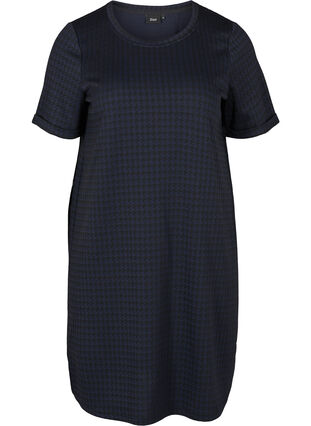 Ruudullinen mekko lyhyillä hihoilla, Navy, Packshot image number 0