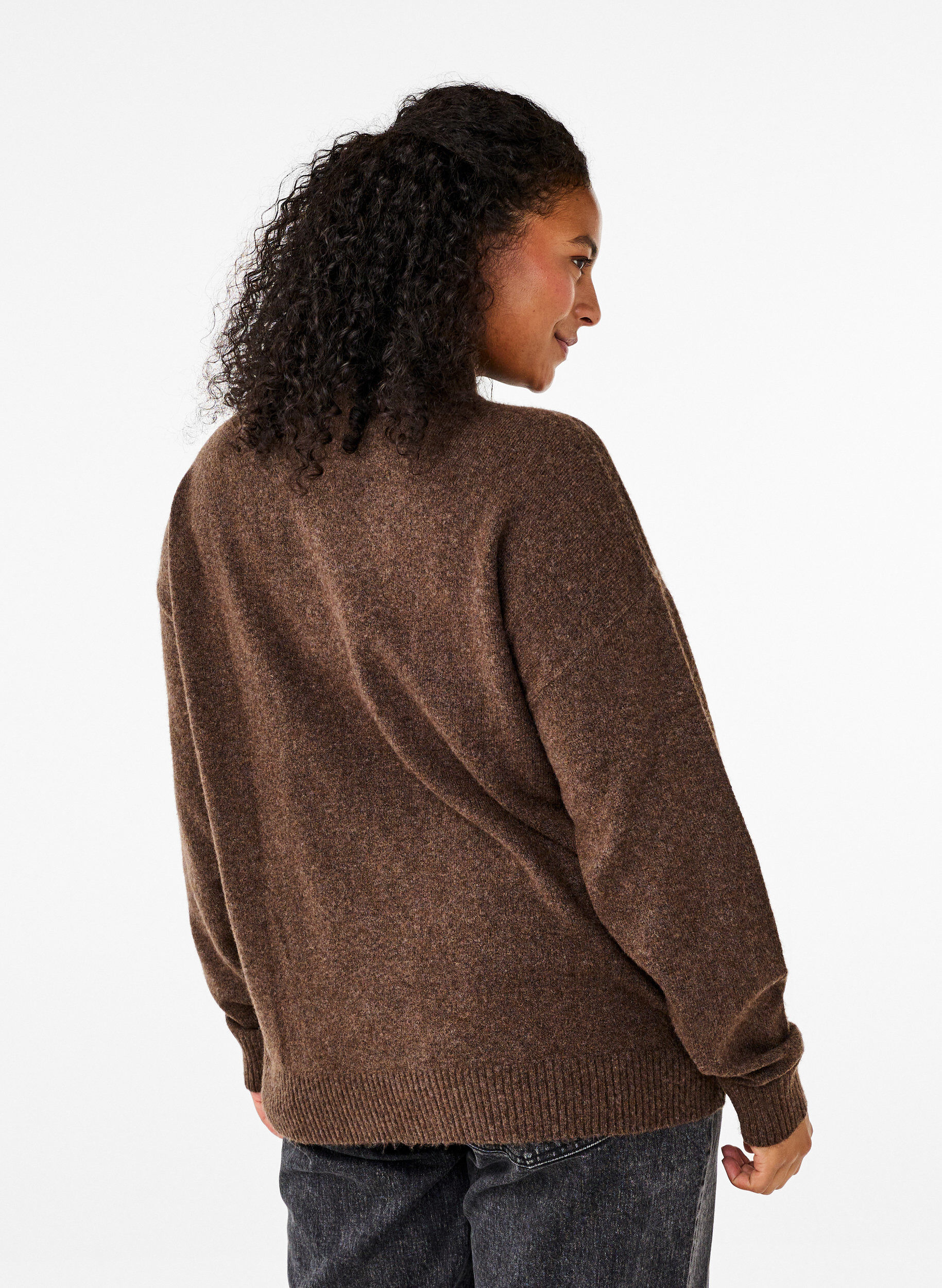 Zizzi Neulottu villapusero korkealla kaula-aukolla, Rain Drum Mel., Model image number 1