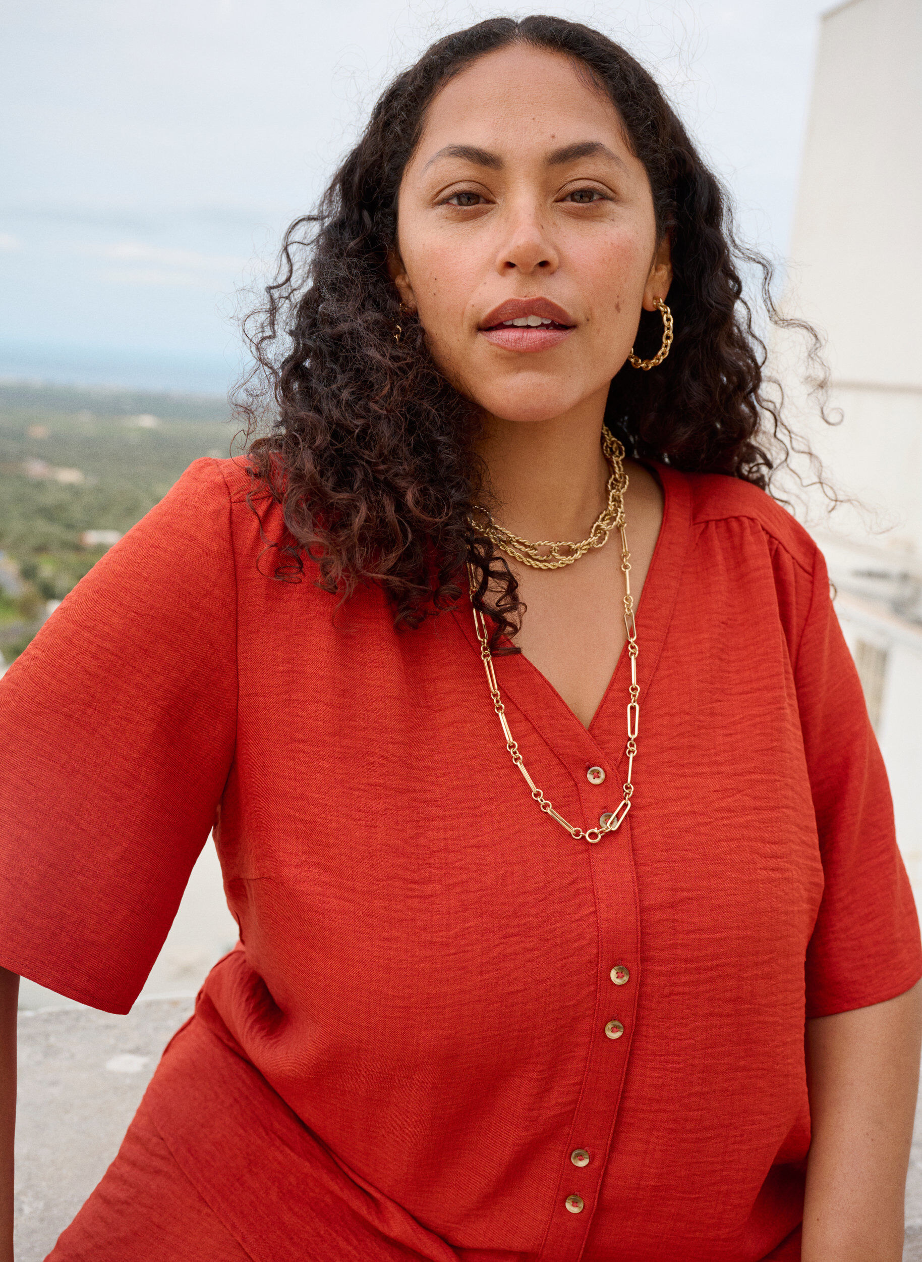 Zizzi Lyhythihainen paitapusero v-p&auml;&auml;ntiell&auml;, Punainen, Image image number 0