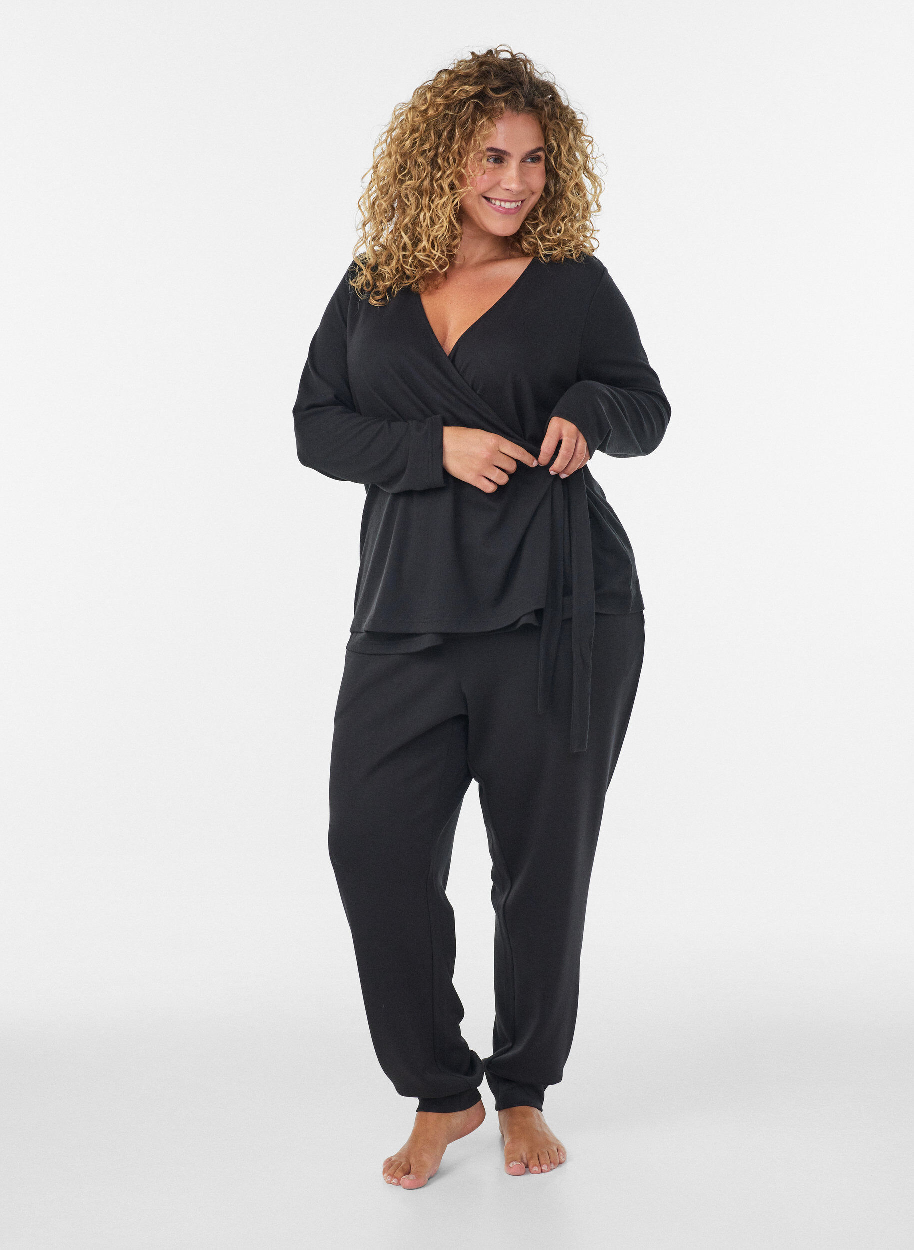 ZizziJersey-kietaisupusero solmittavalla nauhalla, Musta, Model image number 4