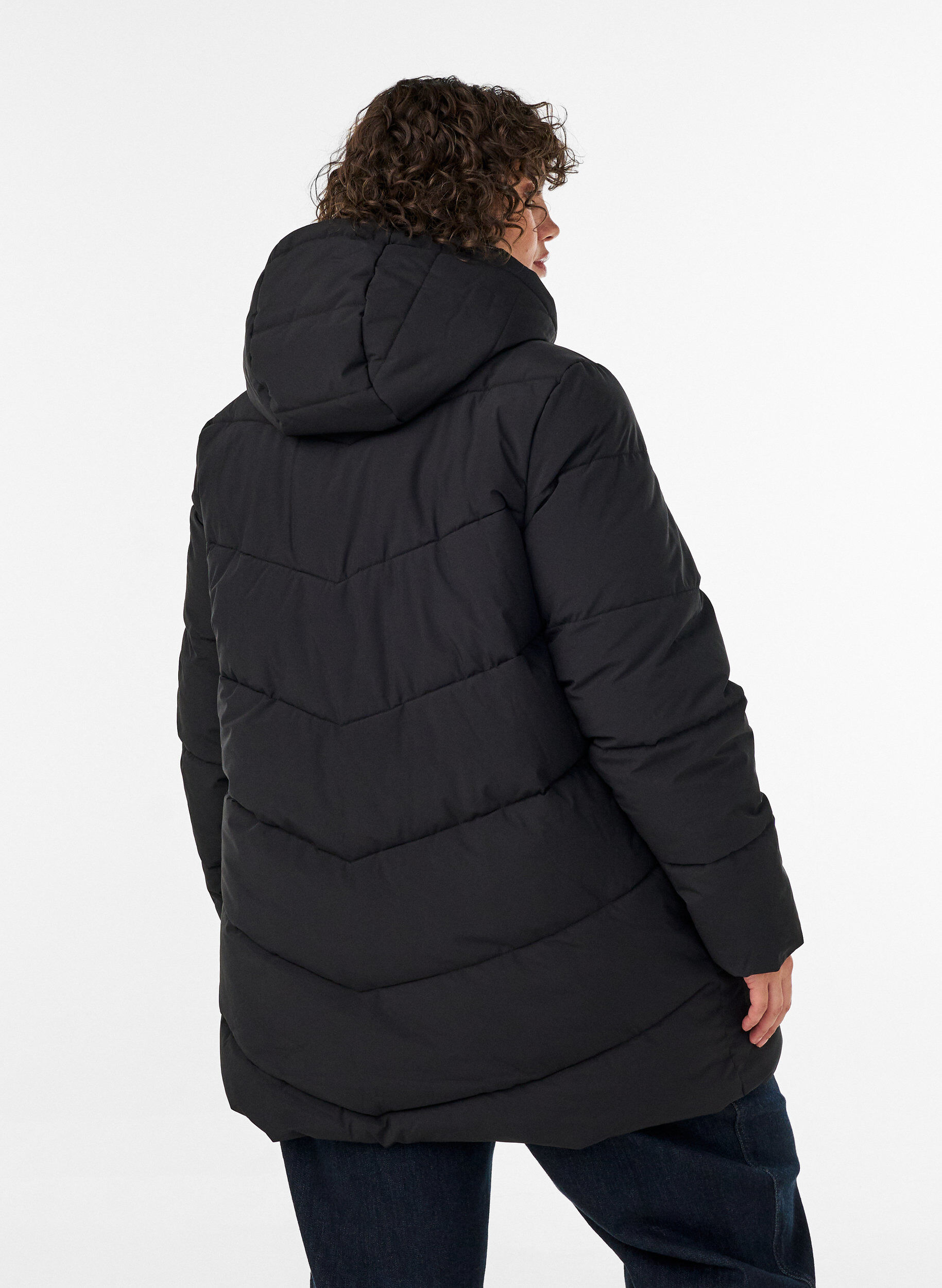 ZizziKeskipitk&auml; toppatakki hupulla, Musta, Model image number 2