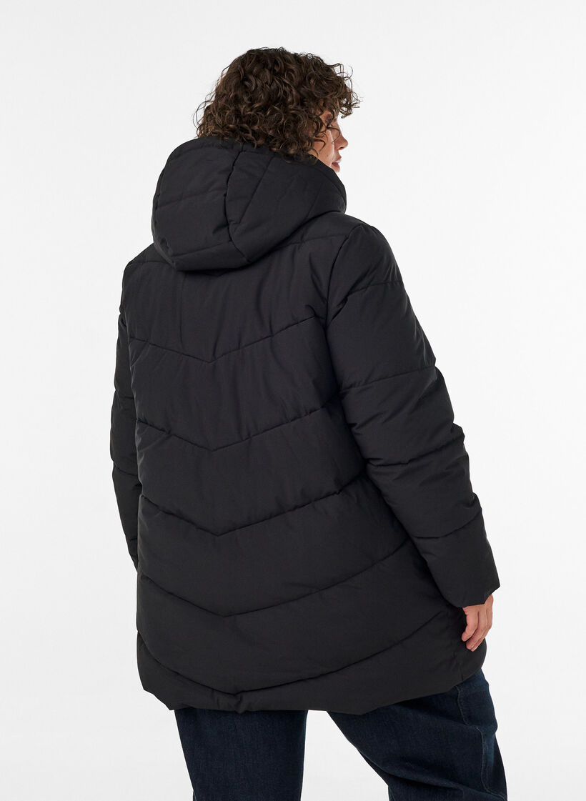 Keskipitk&auml; toppatakki hupulla, Musta, Model image number 2