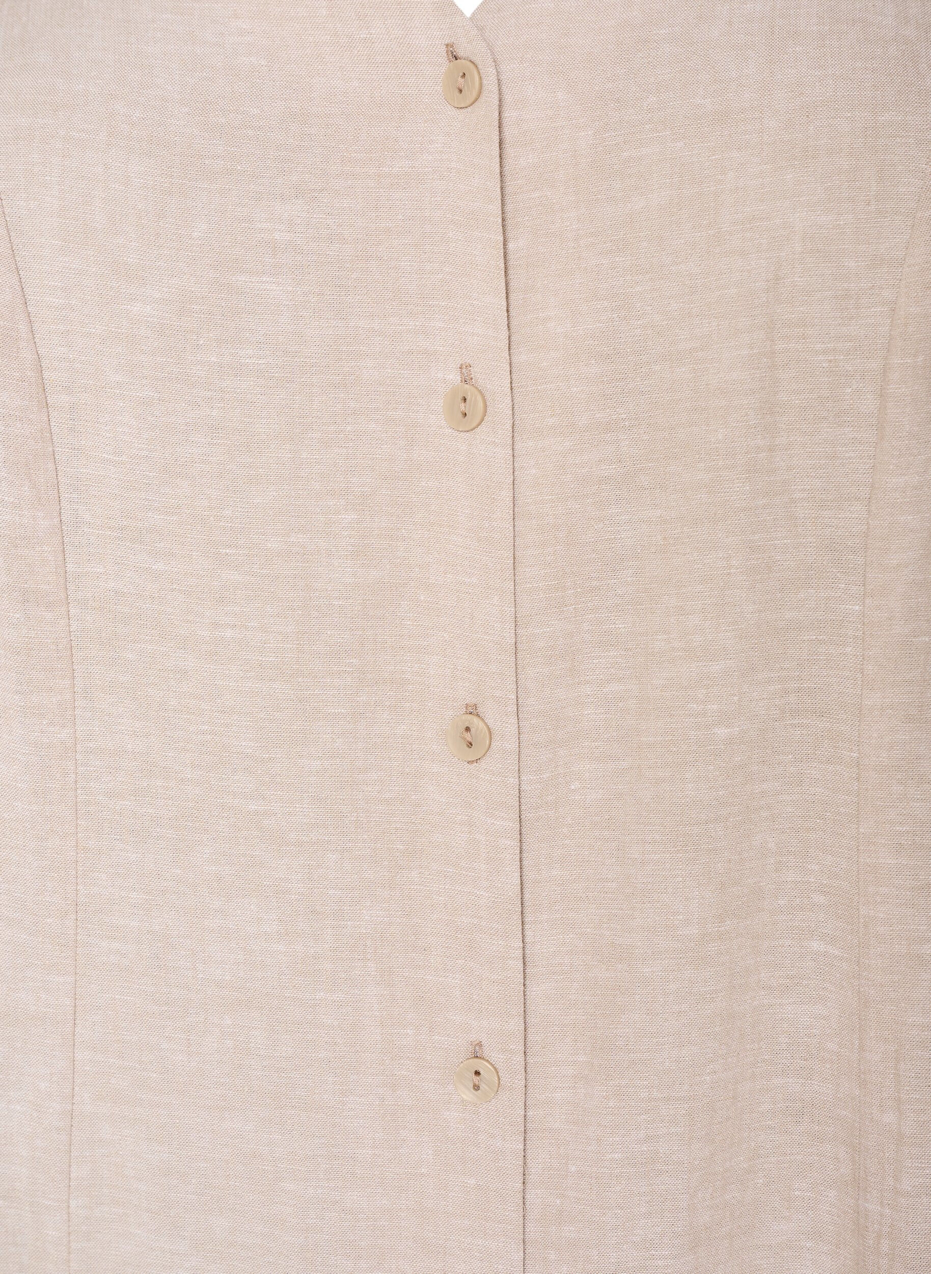 ZizziMidimekko pellava- ja viskoosisekoitteesta r&ouml;yhel&ouml;hihoilla, Beige, Packshot image number 2