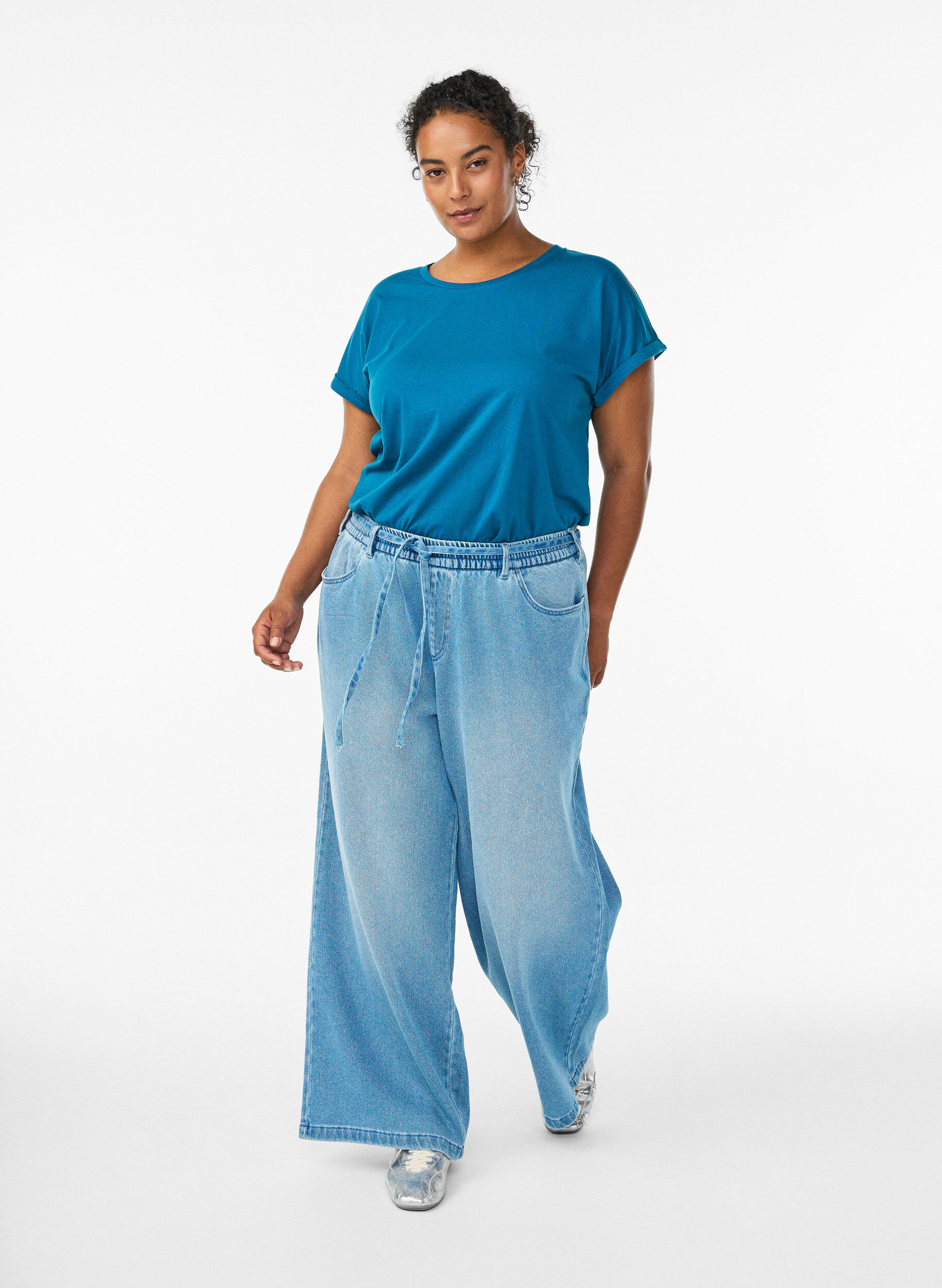 ZizziLyhythihainen t-paita puuvillasekoitteesta, Sininen, Model image number 1