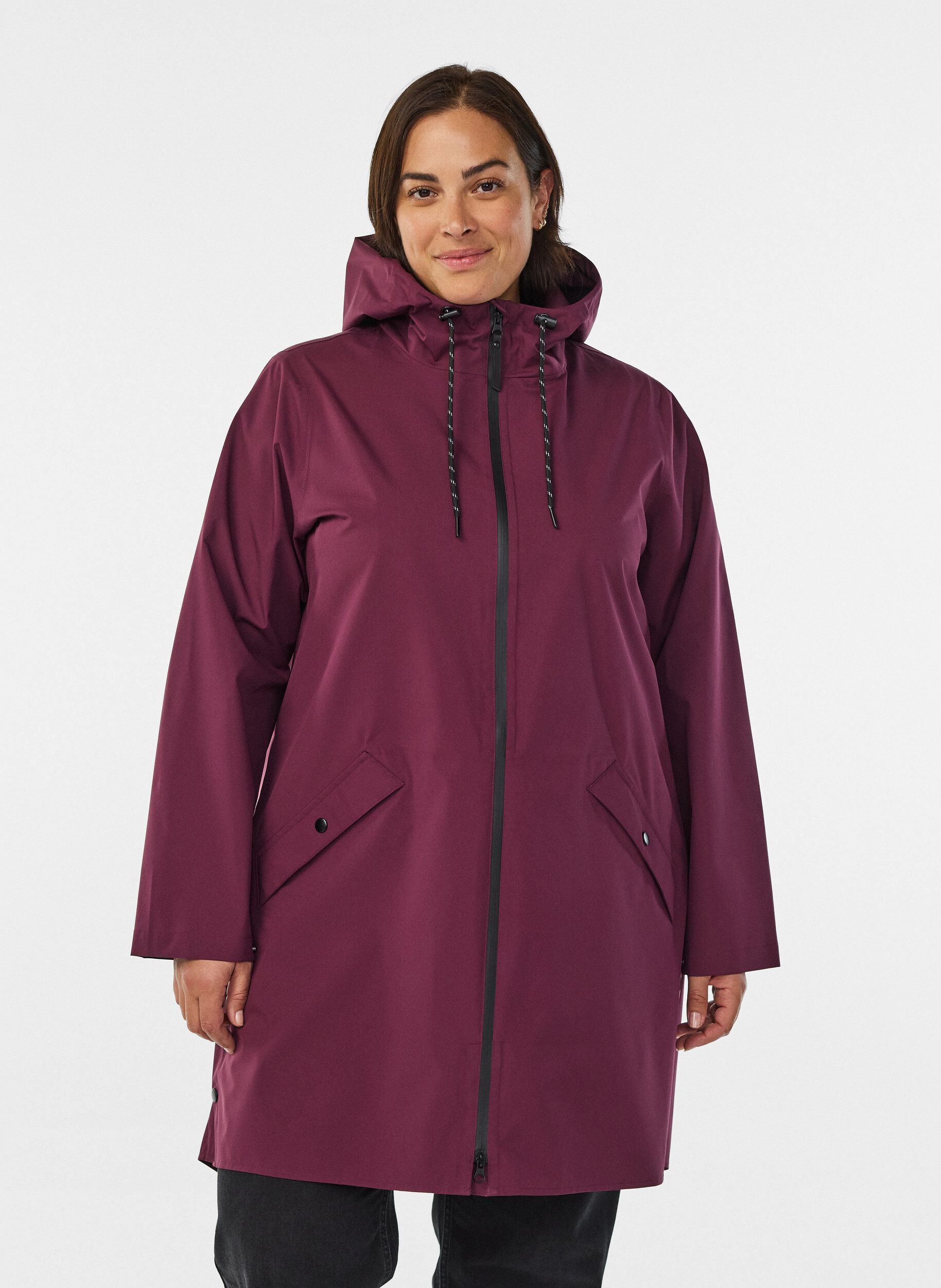 Sadetakki, jossa on taskut ja huppu, Tumma Bordeaux, Model