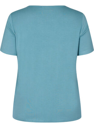 Lyhythihainen viskoosista valmistettu t-paita pitsillä, Smoke Blue, Packshot image number 1