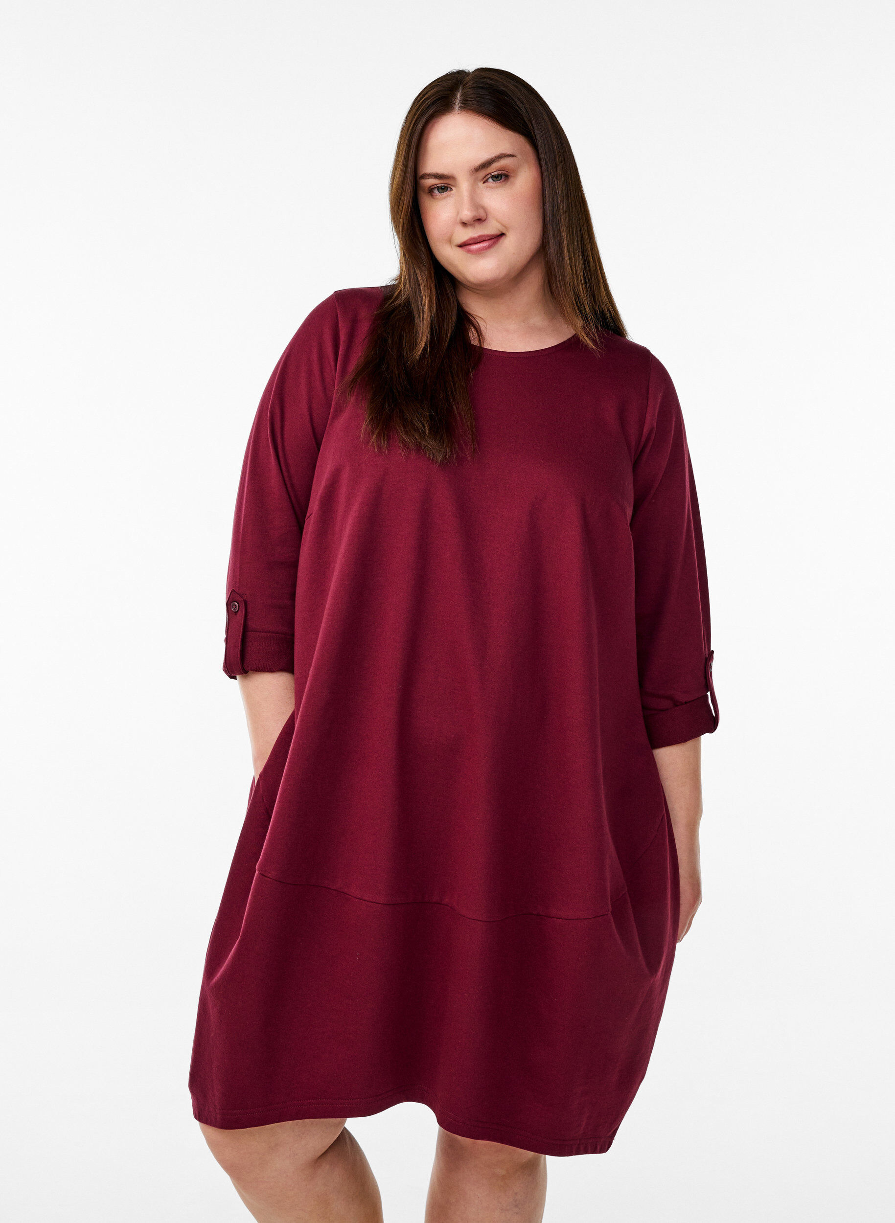 Pallomainen mekko, jossa on taskut, Tumma Bordeaux, Model