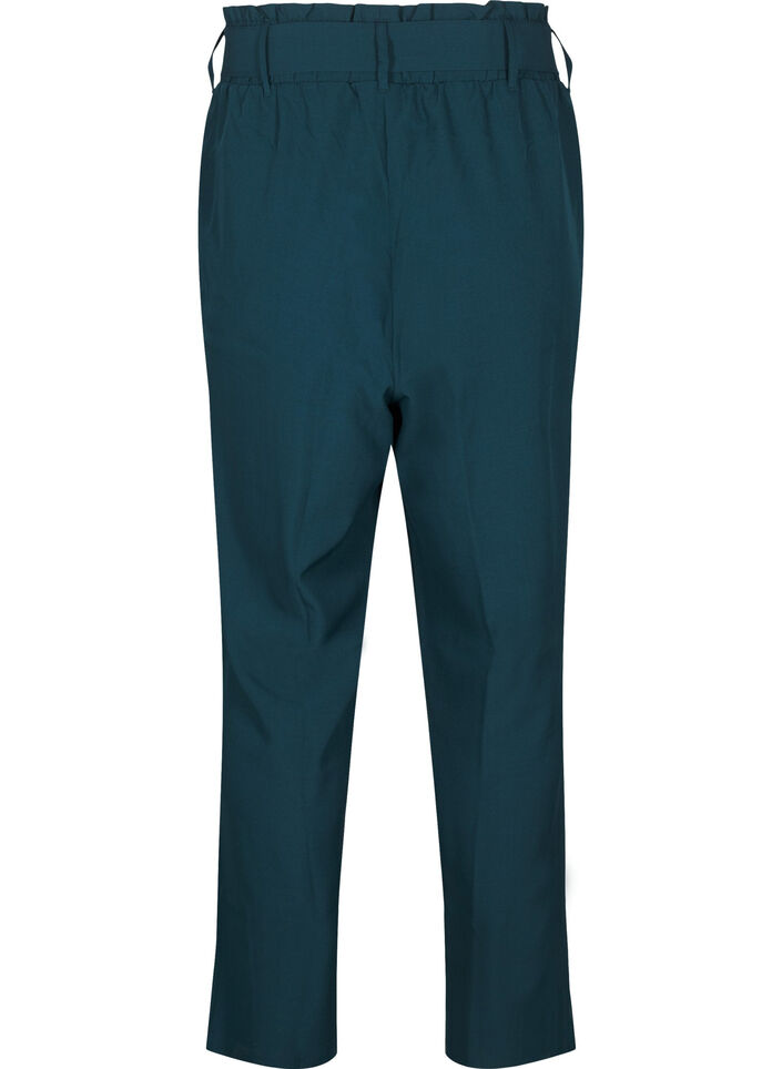 Korkeavyötäröiset housut röyhelöillä ja solmuvyöllä, Sea Moss Melange, Packshot image number 1