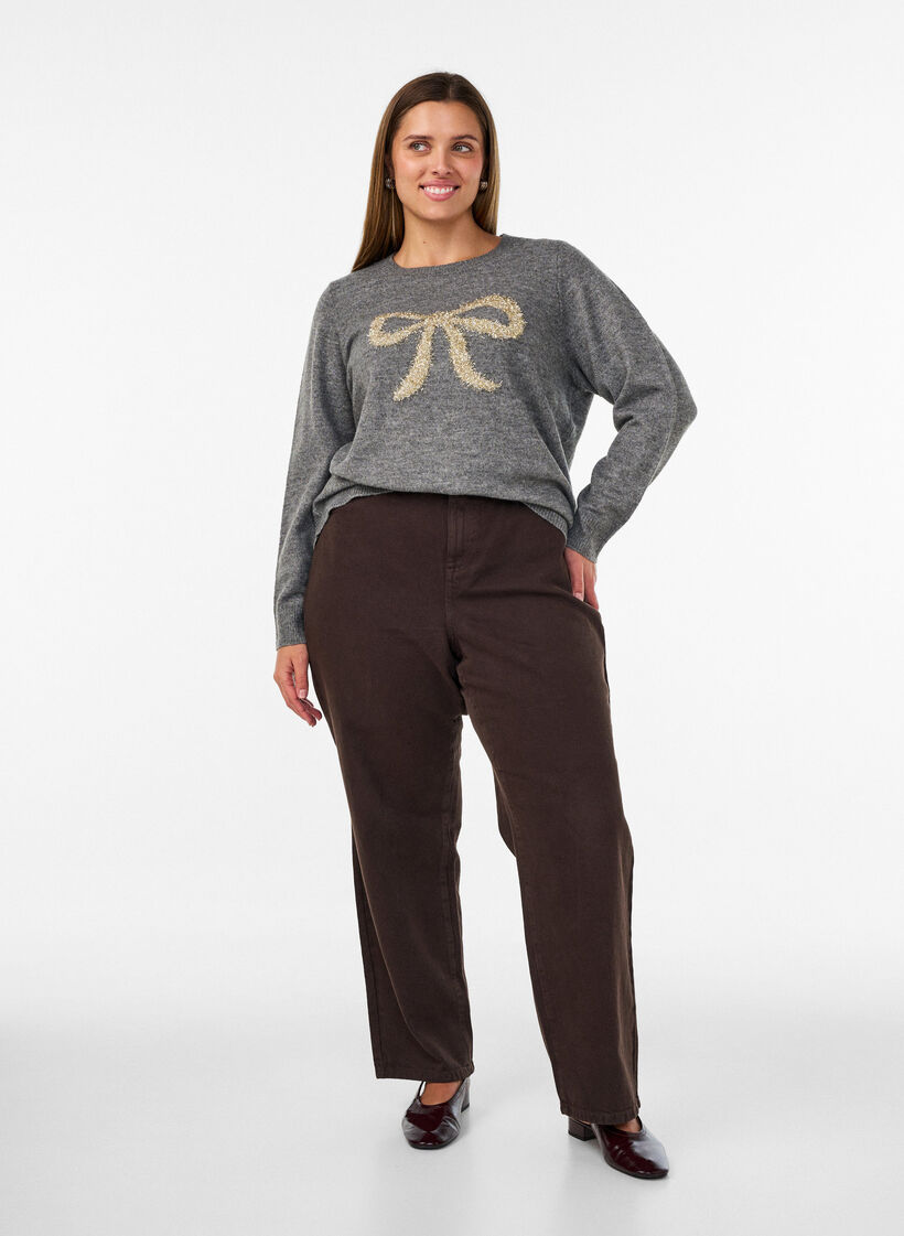Neule glitterirusetilla, Harmaa, Model image number 1