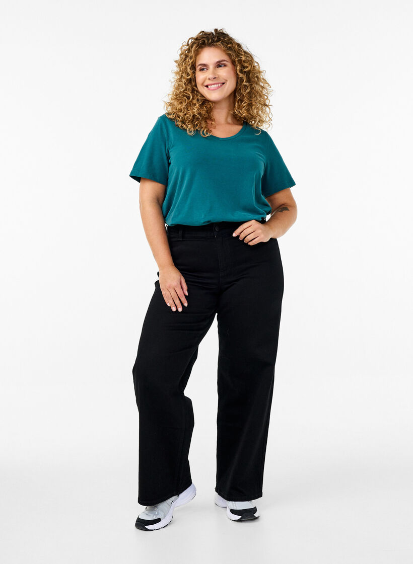 Yksivärinen perus t-paita puuvillasta, Vihreä, Model image number 1